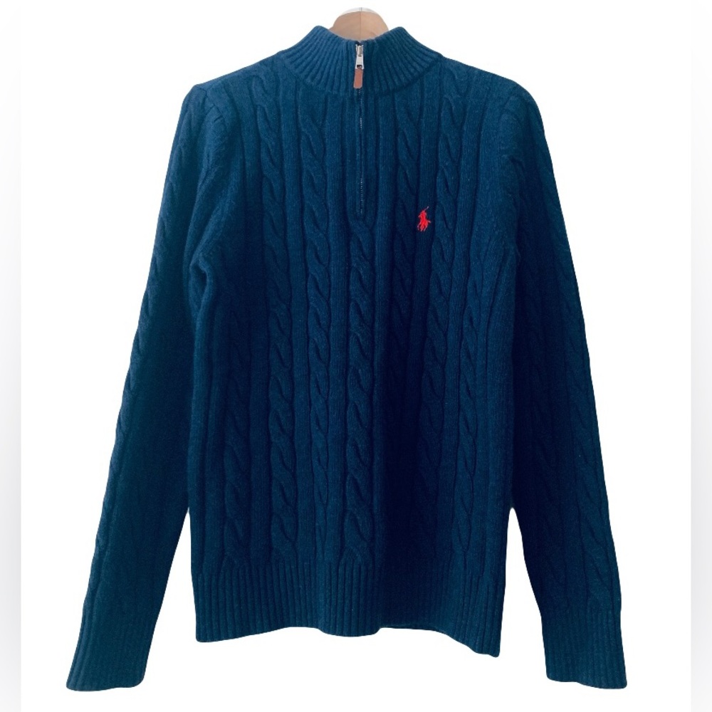 Polo by Ralph Lauren Navy Wool Blend Cable-Knit Half-Zip Sweater Men’s L Preppy